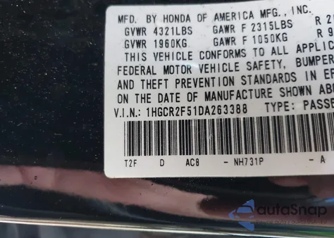 2013 Honda Accord Sport z USA, uszkodzony, nr VIN 1HGCR2F51DA263388
